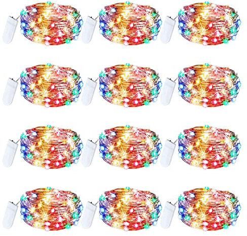 12 Stück LED Lichterkette Batterie Betrieben, 20 LEDs Micro Kupferdraht Lichter, 2M Beleuchtung Glühwürmchen Licht für DIY Weihnachten Urlaub Hochzeit Geburtstag Indoor Outdoor Decor, Mehrfarbig