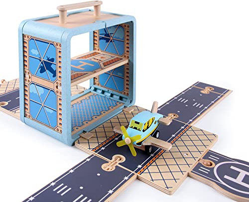 Udeas Flugzeug Spielzeug, Holzspielzeug mit Flughafen Spielzeug Set, Kinderspielzeug mit unverwechselbaren Hubschraubern und Flugzeugen aus Holz, einfach zu sammeln