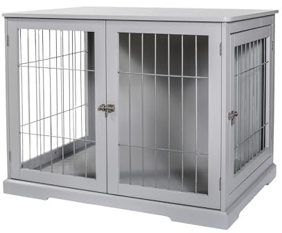 TRIXIE Pet Home Beistelltisch für den Innenbereich, Möbel-Stil, Holz- und Draht-Design, Grau, klein