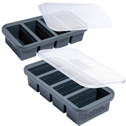Souper Cubes 1 Cup/250 mL Silicone Freezer Tray with Lids, Perfect for Storing Soup, Broth, Sauces, Batch Cooking and More, Oven-Safe Silicone Freezer Moulds - Charcoal - 2-Pack