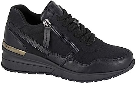 Cipriata L363A-6 ADA, Womens Zip Wedge Heel Glamour Trainers, Black,Size 6 UK