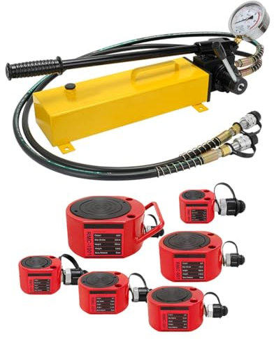 BASICM Doppeltwirkende Hydraulische Handpumpe Mit 2 X 1.8m-Schlauch Und Manometer, 700 Kg/m² (10.000 Psi) Und 3.000 cm³ Ölspeicher – Zur Verwendung Mit Verschiedenen Hydraulikwerkzeugen