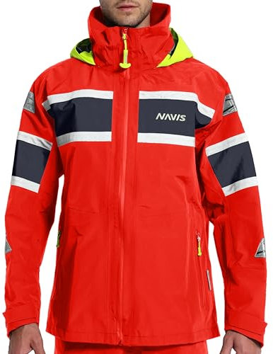 Navis Marine Segeljacke Herren Wasserdicht offshore, Atmungsaktiv mit Reflektionen - ideal für Küstensegeln, Angeln und Outdoor Aktivitäten NS-347(Red,XXL)