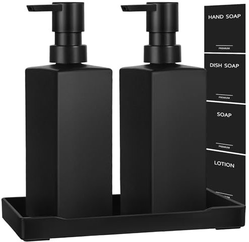 gmisun Bouteille de liquide vaisselle noire avec plateau, OOZ_GM_MSHFXXSYPTP_3PCAK