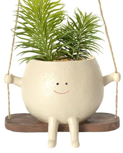 Maceta de cara oscilante, maceta de cara oscilante, bonita maceta de resina para suculentas, maceta colgante de resina con cara sonriente para jardín, patio, interior y exterior
