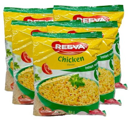 REEVA Instant Noodles, Delicious Flavours, Pasta Noodles, Enjoy the Delicious Meal with the Family, Quickly Prepare Lunch or Dinner (5 Pack, Pasta Noodles with Chicken 60g)
