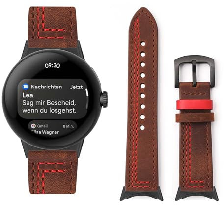 KMKJSH Lederarmband Kompatibel mit Google Pixel Watch 3 41mm/45mm Armband, Vintage Leder Armbänder mit Schnalle aus Edelstahl Ersatzarmband für Google Pixel Watch 3 41mm/45mm Uhrenarmband (41mm,1)