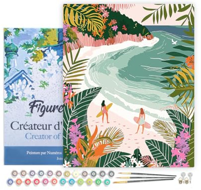 Figured'Art Peinture par Numéro Adulte avec Cadre Baie tropicale - Activité Manuelle Kit de Loisir Créatif DIY Numéro d'Art Complet - 40x50cm toile tendue sur châssis