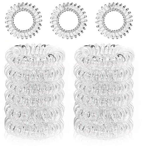 12 Stück Telefonkabel Haargummi,Spirale Telefonkabel Haarband,Spiral Haargummis,Elastisch Zopfgummi Haarband,Telefonkabel Haargummis Elastisches,Haarband für Mädchen und Damen (transparent)
