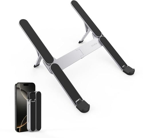 SODI 【Innovant et Ultra Compact Support PC Portable Palmé, Pliable & Portable, 6 Niveaux Réglables, Léger pour Voyages/Bibliothèque/Café, Compatible MacBook, HP, Sony, Dell et PC 10-16''(Argenté