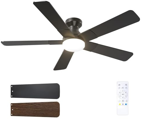 Passky Ventilatore da Soffitto con Luce LED Telecomando 132cm Nero