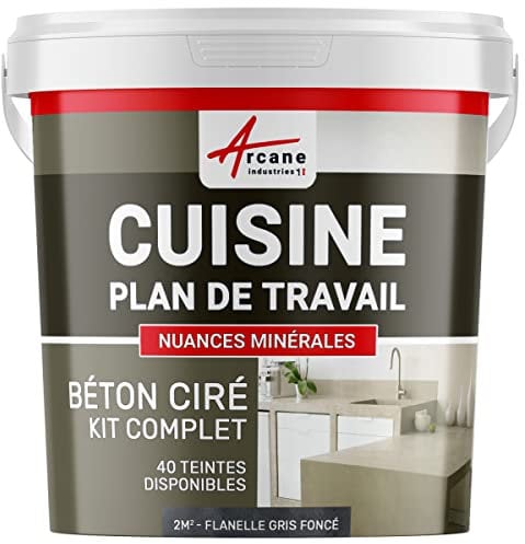 Béton ciré cuisine, plan de travail, crédence, évier, sol et mur, revêtement mural décoratif, kit complet - 2 m² (en 2 couches) Flanelle Gris Foncé - ARCANE INDUSTRIES