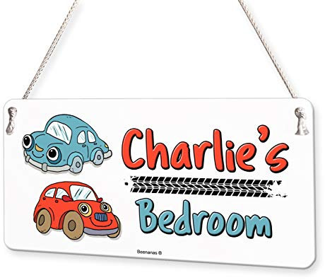 Beenanas Car Cartoon Personalised Childs Bedroom Door Sign Name Plaque