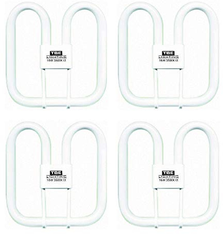 TBE Lighting, Lampadine CFL a risparmio energetico, 16 W 2D, 4 pin, lampadine fluorescenti DD, attacco GR10q da 4 pin, a lunga durata, colore: bianco freddo, 3500 K, Vetro, Confezione da 4, GR10q