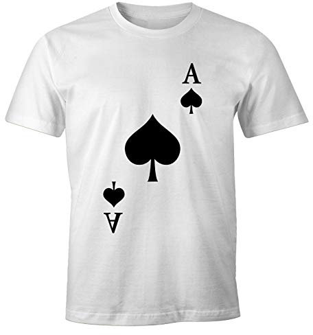 MoonWorks® Herren T-Shirt Kartenspiel Kostüm Spielkarten Gruppenkostüm Karten Fasching Karneval Faschingsshirt Pik Ass weiß 3XL