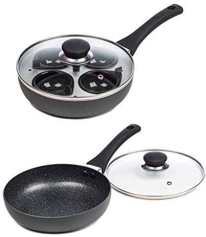 ChefMate 20cm 4 Egg Cup Non-Stick Frying Pan and Egg Poacher - Induction Suitable - Multicolour - 0.75L - 0.97kg