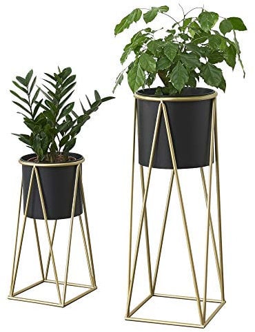 [en.casa] Pflanzenständer Lennik 2er-Set Blumenständer Blumenhocker Pflanzenhocker aus Metall, Schwarz und Messingfarben für Innenbereich
