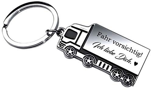 Lieblingsmensch Metall Schlüsselanhänger Modell: LKW Berufskraftfahrer Fahr vorsichtig! Ich liebe Dich Mit Rückseitengravur