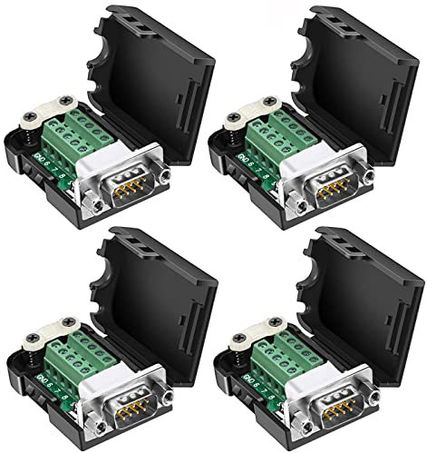 DaFuRui DB9-Stecker, DB9-Stecker, lötfrei, RS232, D-SUB, DB9-Stecker, Klemmenblock mit Gehäuse und Mutter (4 Stück, Stecker + Mutter)