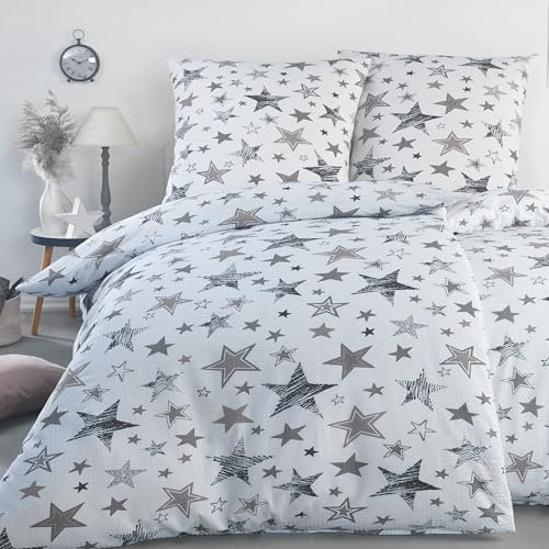 BaSaTex Seersucker Bettwäsche Baumwolle Set 4teilig 135x200 + 80x80 cm Kissenbezug | Öko-Tex Zertifiziert | Bettgarnitur mit Struktur | Design Luna