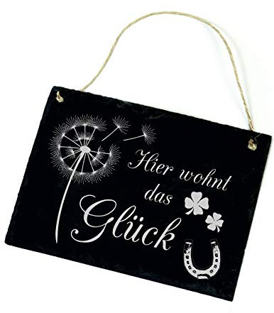 Schild Hier wohnt das Glück - Türschild Pusteblume Hufeisen Klee