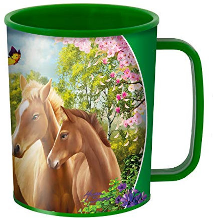 3D LiveLife Gobelet - Verts pâturages de Deluxebase. Gobelet Art Lenticulaire Chevaux 3D. Gobelets en plastique de 300 ml pour enfants illustrations originales licence artiste renommé Michael Searle