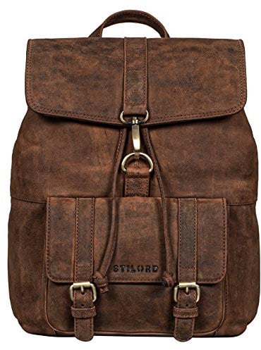 STILORD 'Kacey' Daypack Damen Leder Vintage Lederrucksack für 13.3 Zoll Laptops DIN A4 Kleiner Unirucksack Cityrucksack Elegant Damenrucksack Echtleder, Farbe:aneto - braun