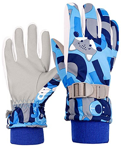 Aurueda Skihandschuhe Kinder Warm Winterhandschuhe wasserdichte Snowboard Handschuhe Winddichte Winter Schneehandschuhe für 3-6 Jahre Mädchen Jungen Ski Fahren Reiten Laufen Blau, Größe OneSize