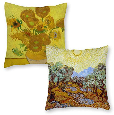 HOSTECCO Kunstgemälde-Kissenbezüge, 65 x 65 cm, 4er-Set, Kissenbezüge im Stil von Van Gogh, gelb, abstrakt, quadratisch, dekorative Kissenbezüge für Sofa, Couch, Bett