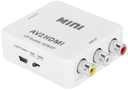 Convertisseur AV vers HDMI, Transverseur Haute définition Cordon d'alimentation USB vers HDMI AV2HDMI Prise en Charge du Blanc pour PAL, NTSC3.58, NTSC4.43, SECAM, PAL/M, PAL/N Entrée de Forma