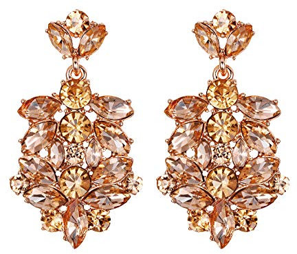 EVER FAITH Kristall Ohrringe Österreichische Kostüm Party Art Deco Braut Bankett Baumel Ohrstecker Champagner Rose Gold-Tone für Damen