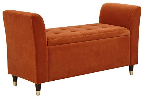 GFW Genoa Plush Fabric Ottoman Window Storage Seat With Wooden Accent Legs, Russet, 41 x 107 x 58 cm