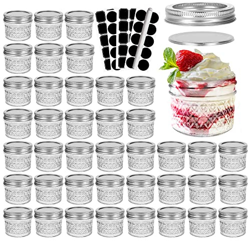 CycleMore 40 Pcs 4oz Crystal Mini Mason Jars, Silver Separable Lids