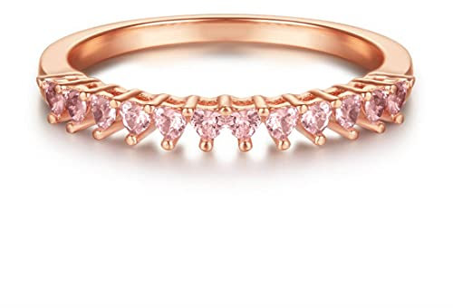 925 Sterling Silber Ring mit Herzform in Rosegold für Damen, Frauen und Mädchen I Damenring Schmuck mit Herzen in Rosa I Ringe mit Stein aus Echtsilber als Herz (Rose, 56)