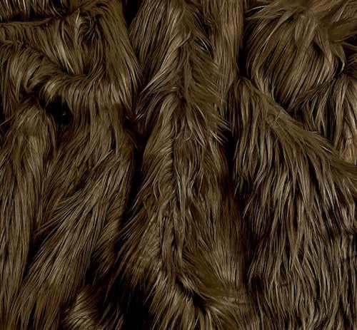 EOVEA Shaggy-Kunstfellstoff, 1,5 m breit, flauschiges, weiches Kunstfell-Material zum Nähen, Basteln, für Kostüme, Polster und Heimdekoration, Langflor-Plüschstoff, Dunkelbraun, 0,94 m