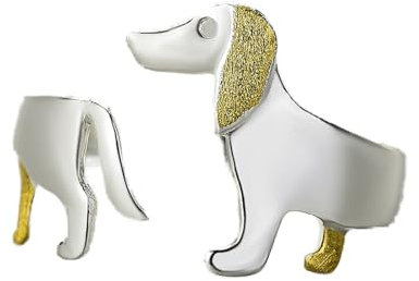 YUANYIRAN Ring Für Frauen Einstellbar - S925 Süßer Dackel Hund Tier Offene Bandringe, Handgemachtes Einzigartiges Feines Schmuckgeschenk Für Weihnachten Verlobung Geburtstag Trendgeschenk