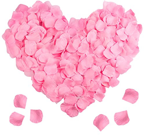 DONQL 2300PCS Pink Rose Petals Decoration, Artificial Silk Flowers Petals, Fake Roses Petals for Bed Bedroom Wedding, Red Rose Petals Romantic Valentines Birthday Party Decorations (Pink)