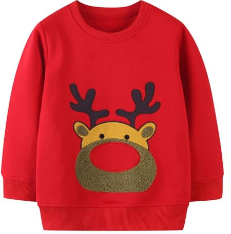 EULLA Kinder Mädchen Jungen Weihnacht Pullover Sweatshirt Weihnachtsoutfit Weihnachtspuli Winter Baumwolle Langarm Christmas Xmas Rentier Weihnachtskleidung Gr.92/98 3 Jahre 2# Rot Rentier DE 98