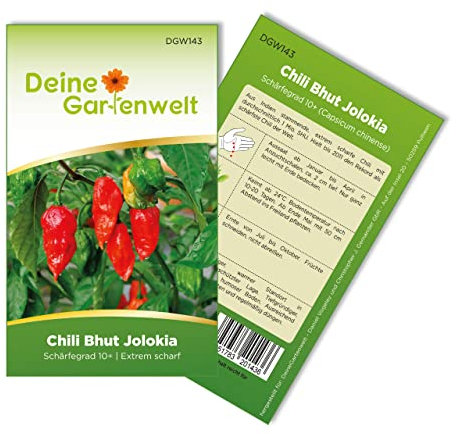 Chili Bhut Jolokia red Samen - Capsicum chinense - Chilisamen - Gemüsesamen - Saatgut für 5 Pflanzen