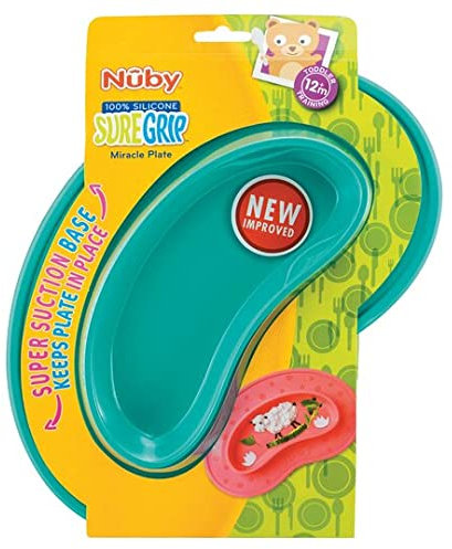 Luv n Care Nuby Sure Grip Non Slip, Super Suction, BPA Free, Silicone Dinner Plate for Baby, Child, Kids & Toddler for Breakfast, Dinner, Lunch, Meal & Supper (9 Months+, 370ml, Blue Kidney Shape)