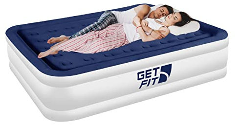 Get Fit Air Bed with Built In Electric Pump - Premium King Size - Blow Up Bed with 2 x Free Pillows - Elevated Inflatable Air Mattress for Outdoor, Camping, Tents - White/Navy