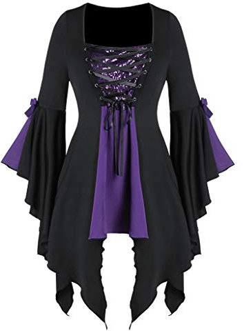 Onsoyours Costume da Regina Medievale Donna Vittoriano Abito da Sera Ricamo Gotico Rinascimentale Eleganti Vestito D Viola XL
