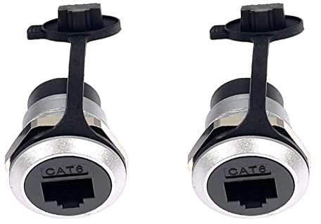 PENGLIN 2 Stück RJ45 CAT6 8P8C Panel Mount Adapter, Ethernet LAN Einbaubuchse,Buchse zu Buchse Adapter mit Wasserdichter/Staubkappe