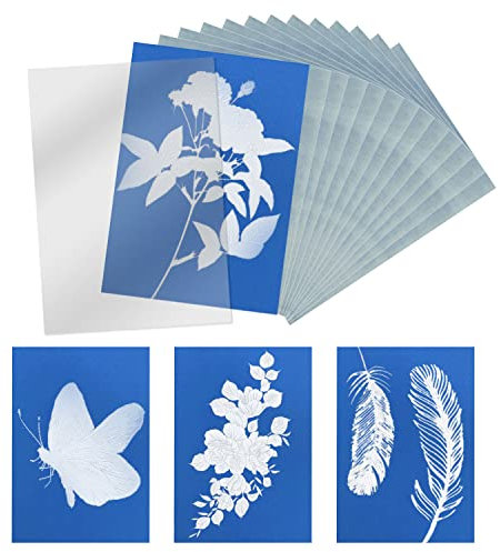 KINBOM 32 Stück Cyanotypie Papier, Sonnendruck-Papier Lichtempfindlich Sun Printing Kit mit Acrylfolie für DIY-Bastelprojekte