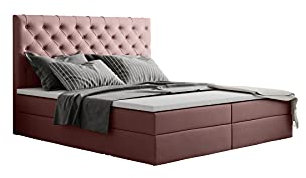 GREKPOL - Boxspringbett mit TFK-Matratze H3 und Topper, Polsterbett mit Bettkasten -Chester 1 (Rosa (Matvelvet 4308), 160x200 cm)
