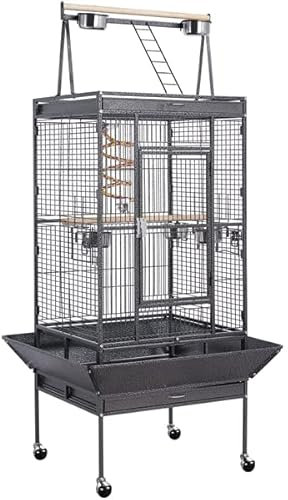 Abician Grande Cage Oiseaux Voliere avec Pied sur Roulette Cage à Oiseaux Perruches/Cacatoès/Perroquets/Canaries 81 x 76 x 174 cm Noir
