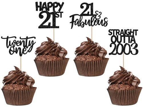 24 Stück 21st Geburtstag Tortendeko Straight Outta 2004 Cupcake Toppers Twenty-one Awesome Since 2004 Cupcake Picks 21 fabelhafte Tortendekorationen für 21. Geburtstag Schwarz