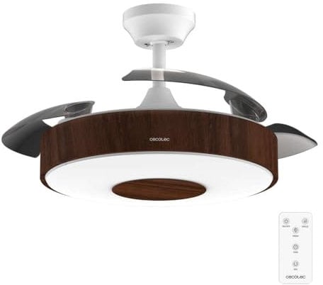 Cecotec Ventilatore da soffitto con luce Energysilence Aero 4200 Invisible Darkwood. 30W, motore a corrente continua, diametro di 42, timer, 6 velocità, telecomando e modalità inverno-estate, legno