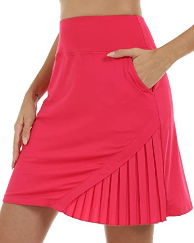 MoFiz Jupe Tennis Femme Élégant Taille Elastique Jupe Solide été Jupes avec Poche Skort Rose XL