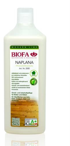 Biofa Naplana lösemittelfrei 2085 1 Liter, Pflege für lackierte, lasierte, gewachste und geölte Fußböden aus Holz, Parkett, Kork oder Stein, sowie für Möbeloberflächen und Glattleder